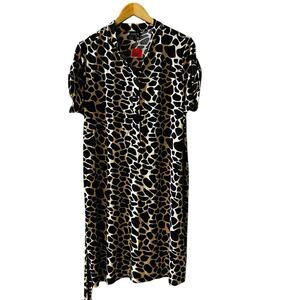 En Focus Studio Leopard Print Short Sleeve Dress Size 16W NWT Brown Cream